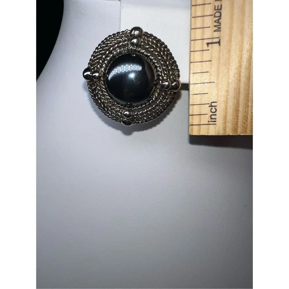 Vintage Silver Tone Rope Cabochon Chunky Stud Earrings
